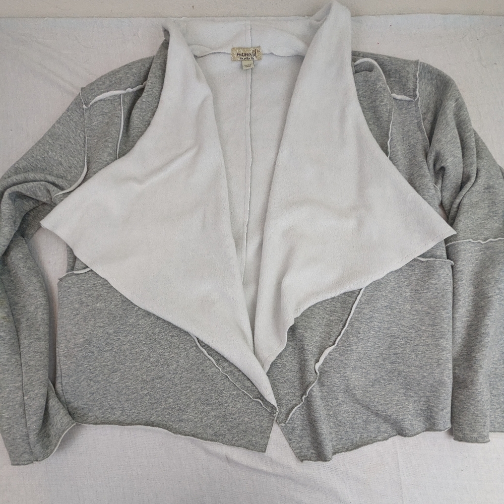 ONE WORLD Open Jacket Cardigan Faux Fleece Look Light Grey Off White XL